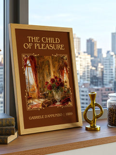 The Child Of Pleasure Classic Book Art Print by Gabriele D'Annunzio – framed print on a city-view windowsill