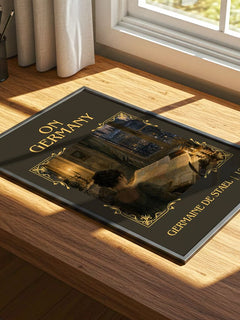 On Germany Classic Book Art Print by Germaine de Staël – print on a sunlit desk