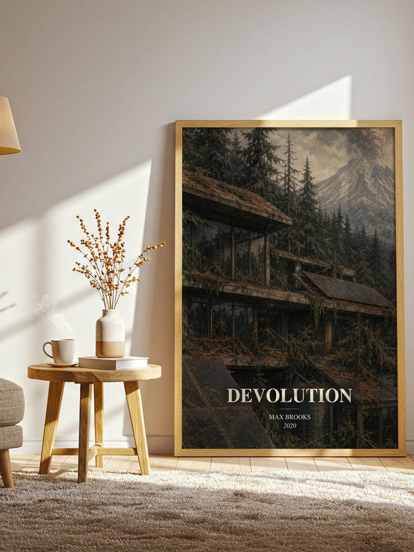 Devolution watercolour print in frame leaning in hallway – horror wall art
