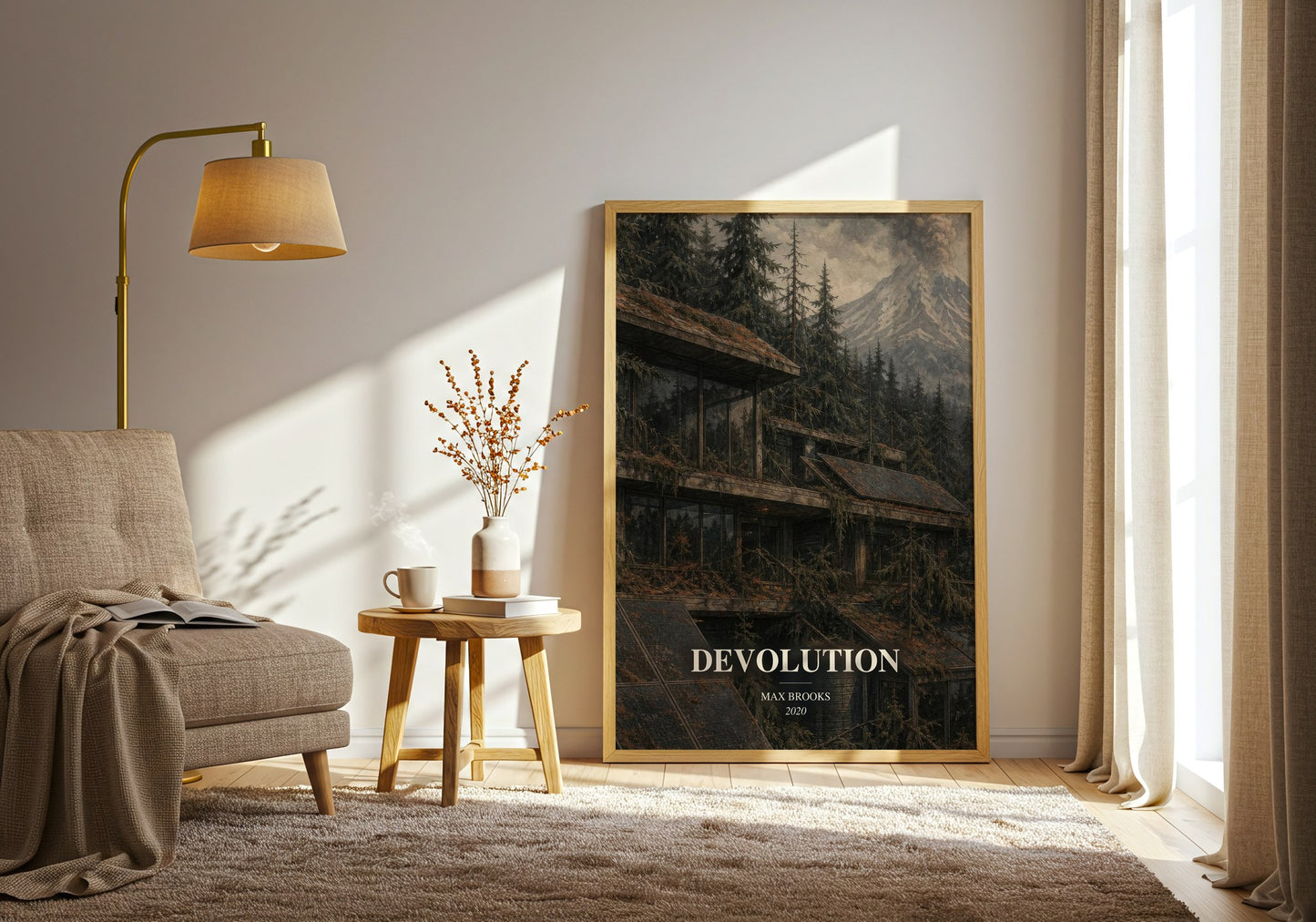 Devolution watercolour print in frame leaning in hallway – horror wall art