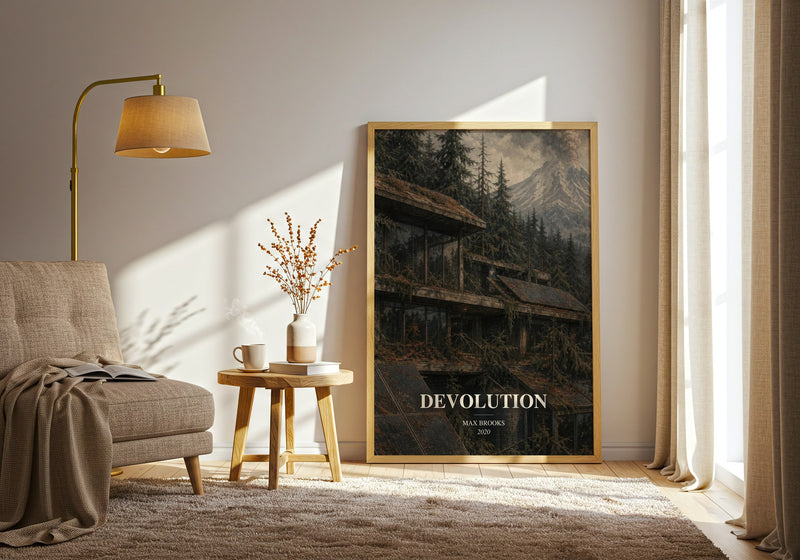 Devolution watercolour print in frame leaning in hallway – horror wall art