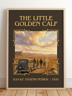 Little Golden Calf Classic Book Art Print by Ilya Ilf, Evgeniy Petrov – framed print leaning on a wooden floor