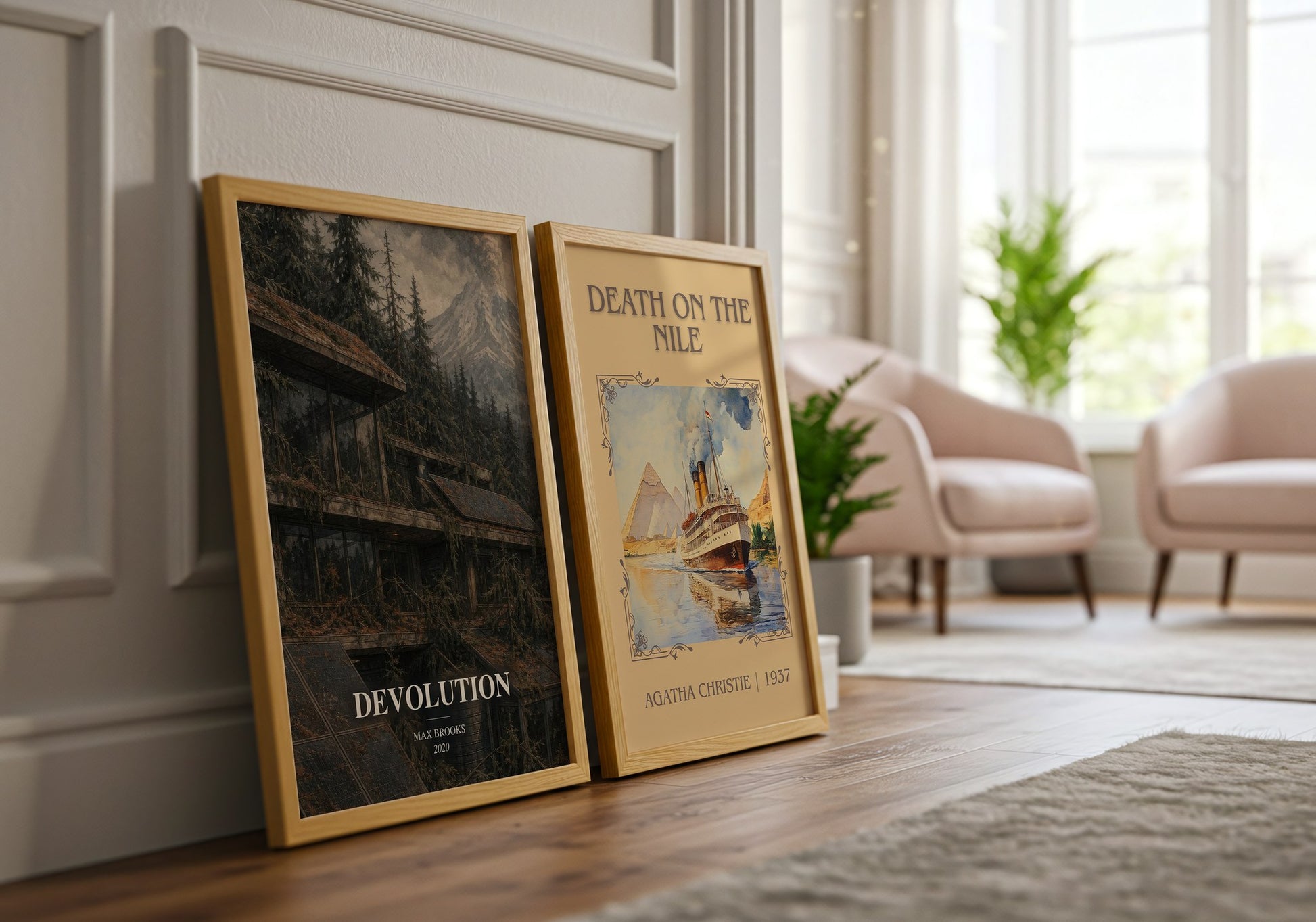 Devolution watercolour print framed by window – literary home decor