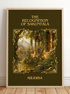 The Recognition of Sakuntala Classic Book Art Print by Kālidāsa – framed print leaning on a wooden floor