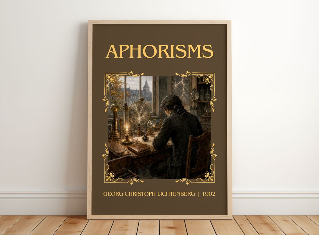 Aphorisms Classic Book Art Print by Georg Christoph Lichtenberg – framed print leaning on a wooden floor