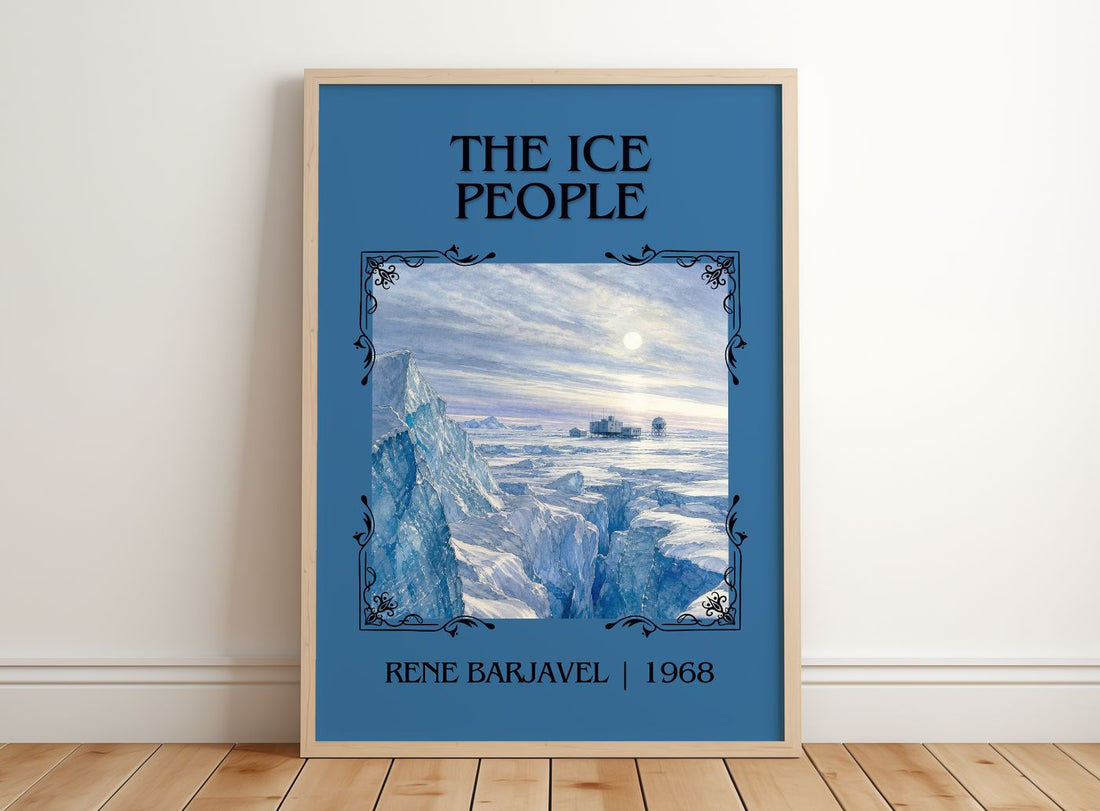 The Ice People Classic Book Art Print by René Barjavel – framed print leaning on a wooden floor