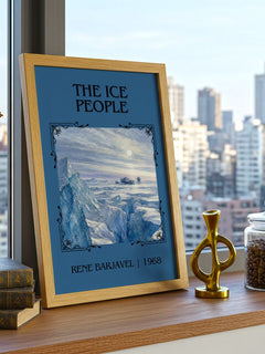 The Ice People Classic Book Art Print by René Barjavel – framed print on a city-view windowsill