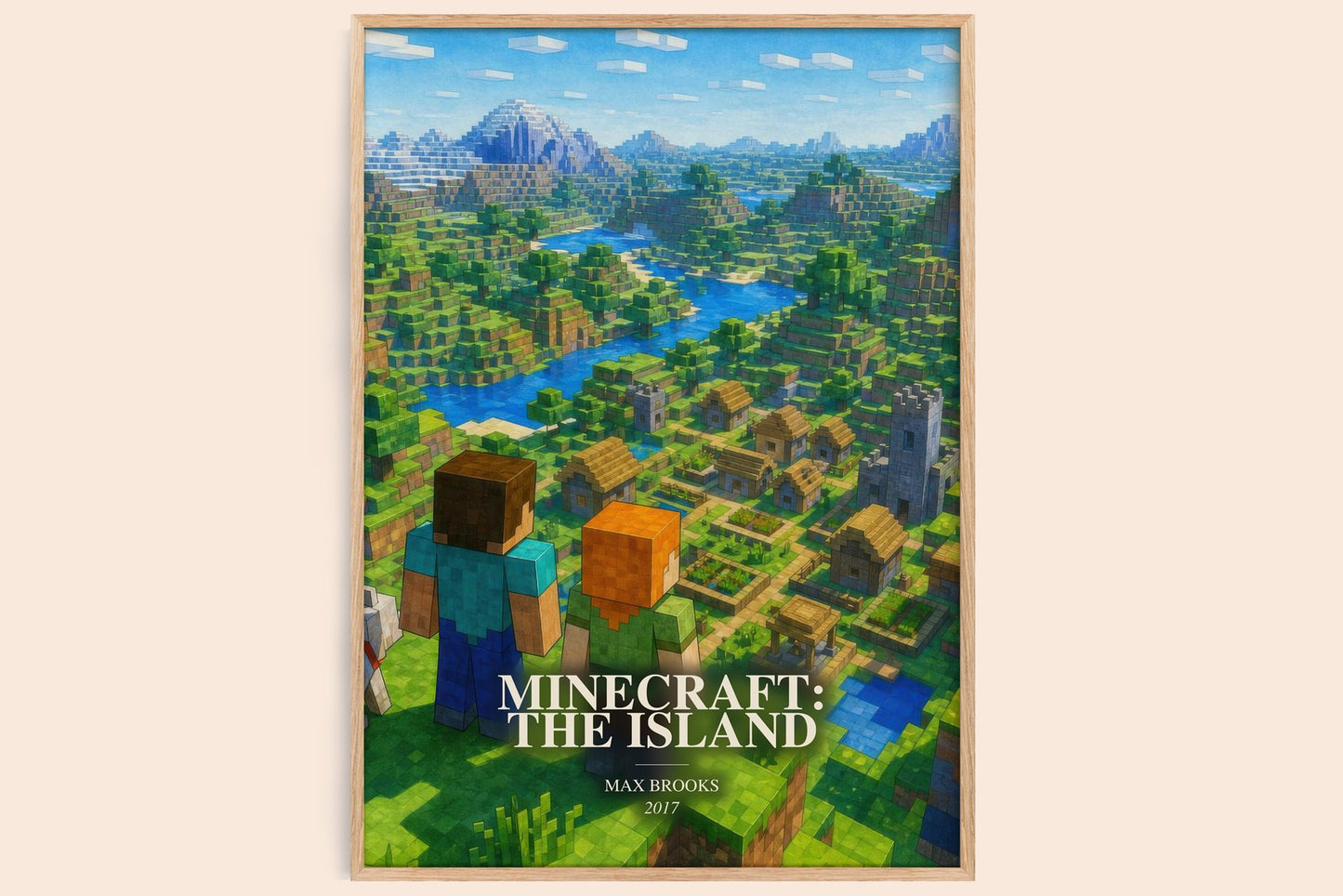 Minecraft: The Island watercolour book poster by Max Brooks – framed literary art print