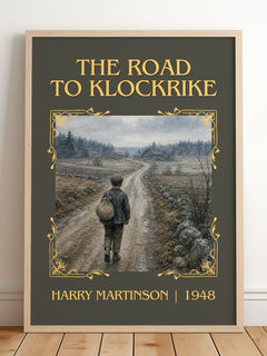 The Road to Klockrike Classic Book Art Print by Harry Martinson – framed print leaning on a wooden floor