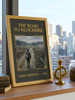 The Road to Klockrike Classic Book Art Print by Harry Martinson – framed print on a city-view windowsill