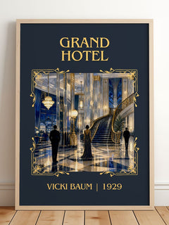 Grand Hotel Classic Book Art Print by Vicki Baum – framed print leaning on a wooden floor