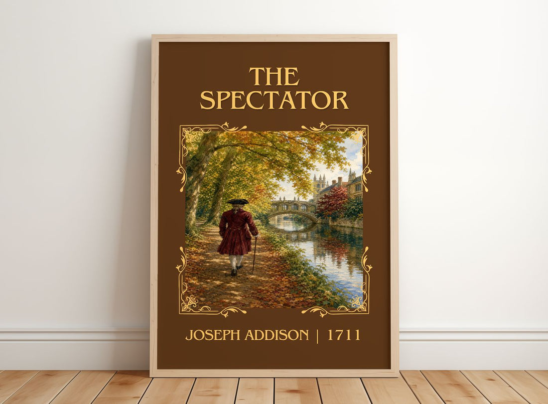The Spectator Classic Book Art Print by Joseph Addison – framed print leaning on a wooden floor