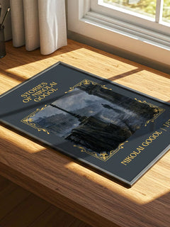Stories of Nikolai Gogol Classic Book Art Print by Nikolai Gogol – print on a sunlit desk