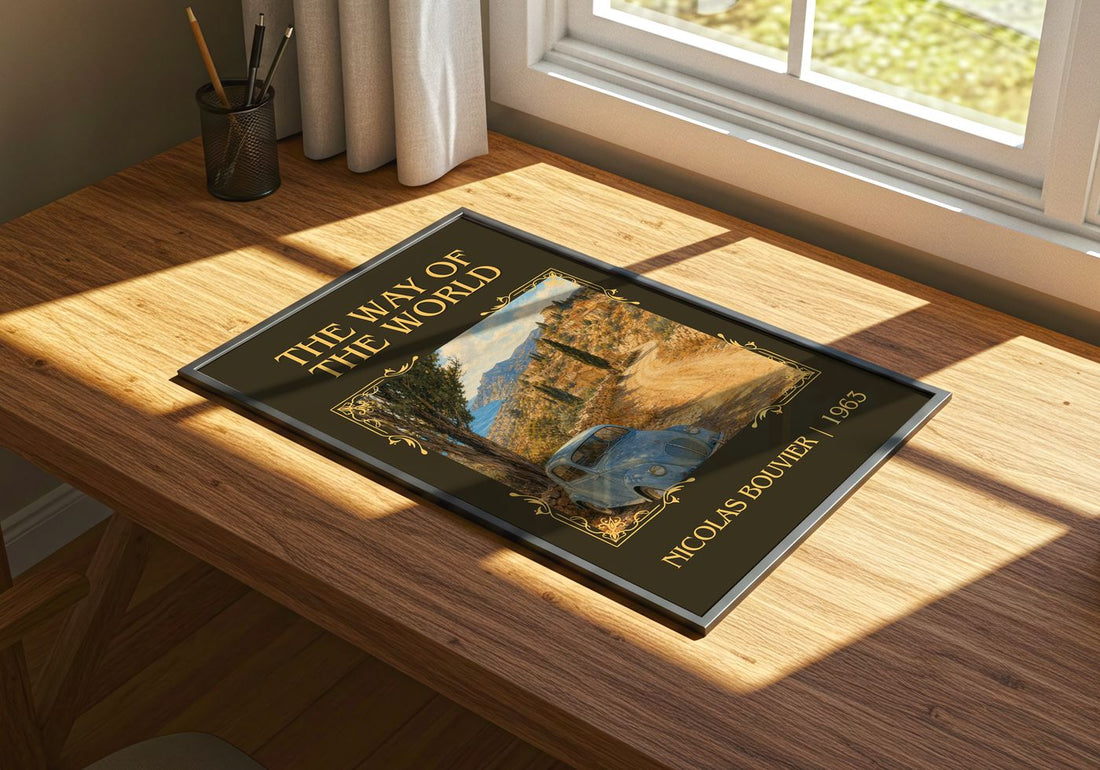 The Way Of The World Classic Book Art Print by Nicolas Bouvier – print on a sunlit desk