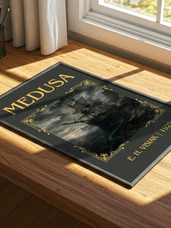 Medusa Classic Book Art Print by E. H. Visiak – print on a sunlit desk