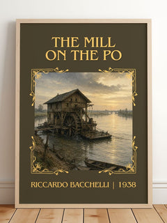 The Mill On The Po Classic Book Art Print by Riccardo Bacchelli – framed print leaning on a wooden floor