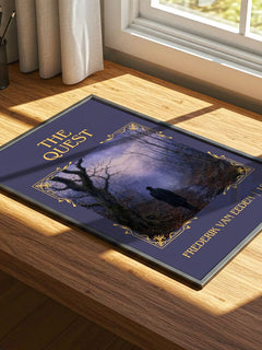The Quest Classic Book Art Print by Frederik van Eeden – print on a sunlit desk