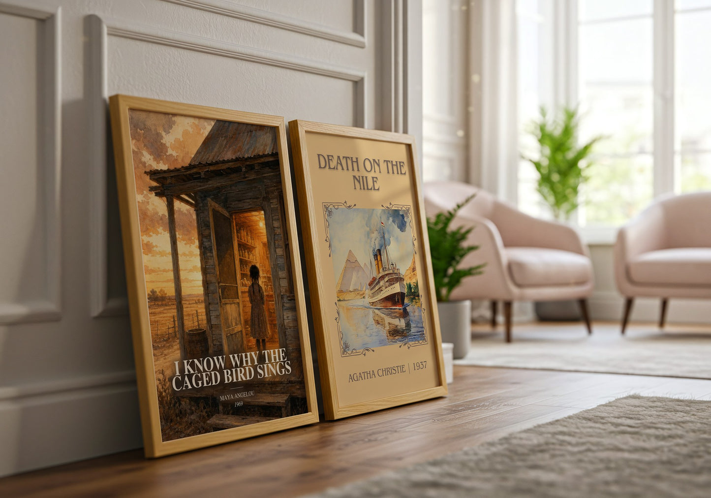 I Know Why The Caged Bird Sings watercolour print framed by window – literary home decor