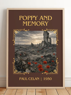 Poppy And Memory Classic Book Art Print by Paul Celan – framed print leaning on a wooden floor