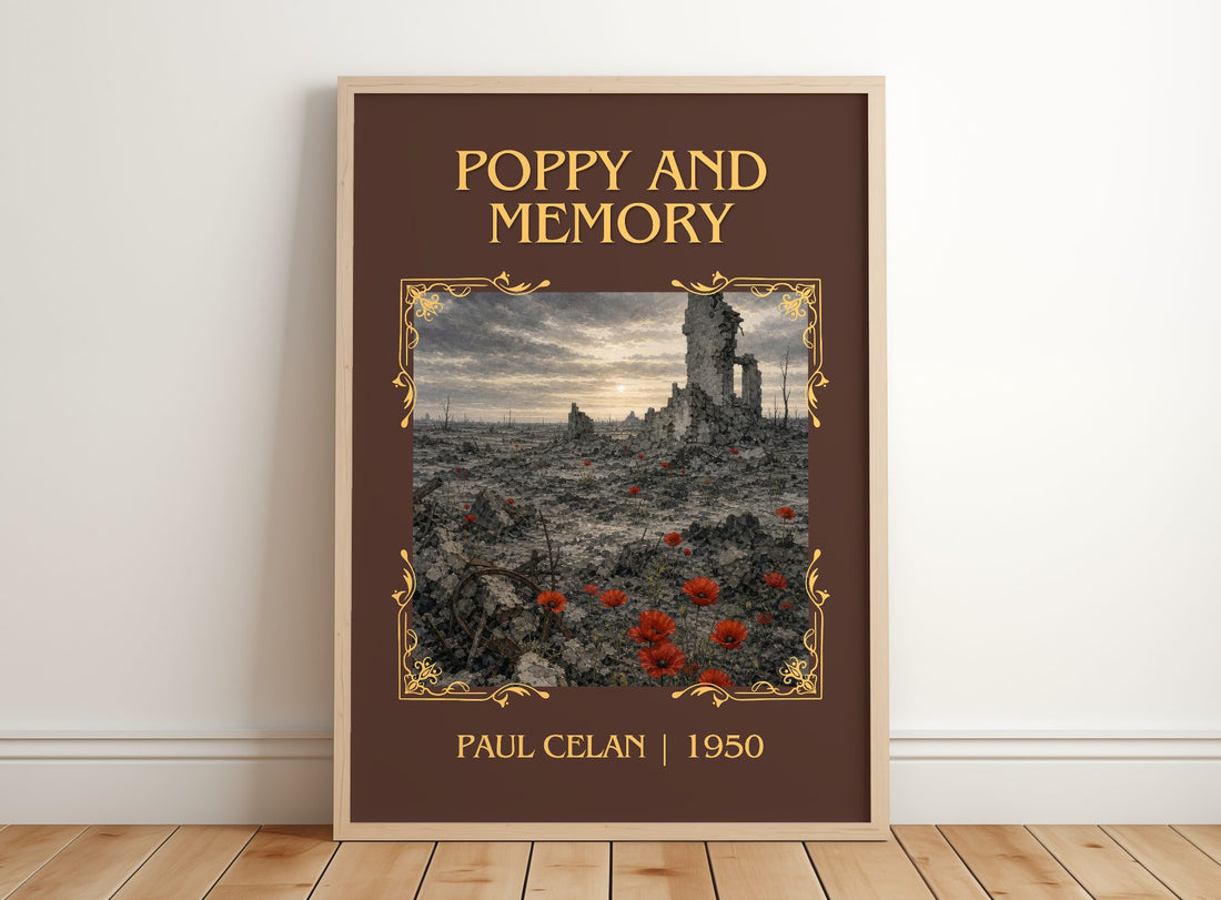 Poppy And Memory Classic Book Art Print by Paul Celan – framed print leaning on a wooden floor
