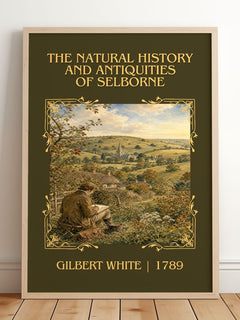 The Natural History and Antiquities of Selborne Classic Book Art Print by Gilbert White – framed print leaning on a wooden floor