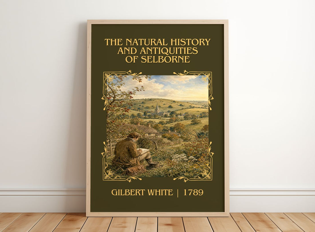 The Natural History and Antiquities of Selborne Classic Book Art Print by Gilbert White – framed print leaning on a wooden floor