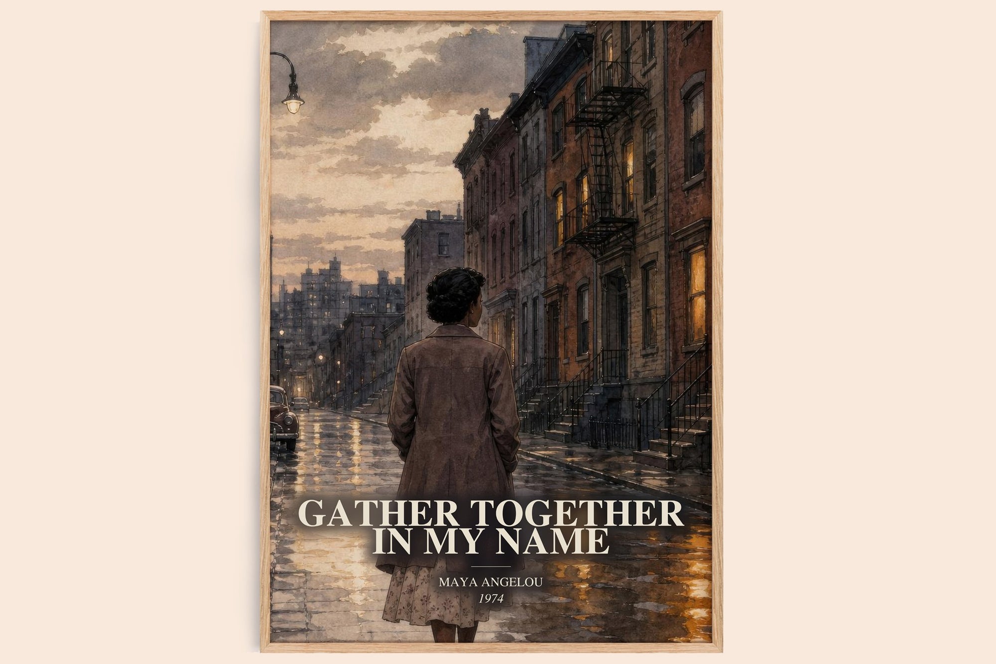 Gather Together In My Name watercolour book poster by Maya Angelou – framed literary art print