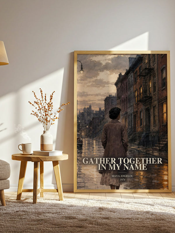 Gather Together In My Name watercolour print in frame leaning in hallway – memoir wall art