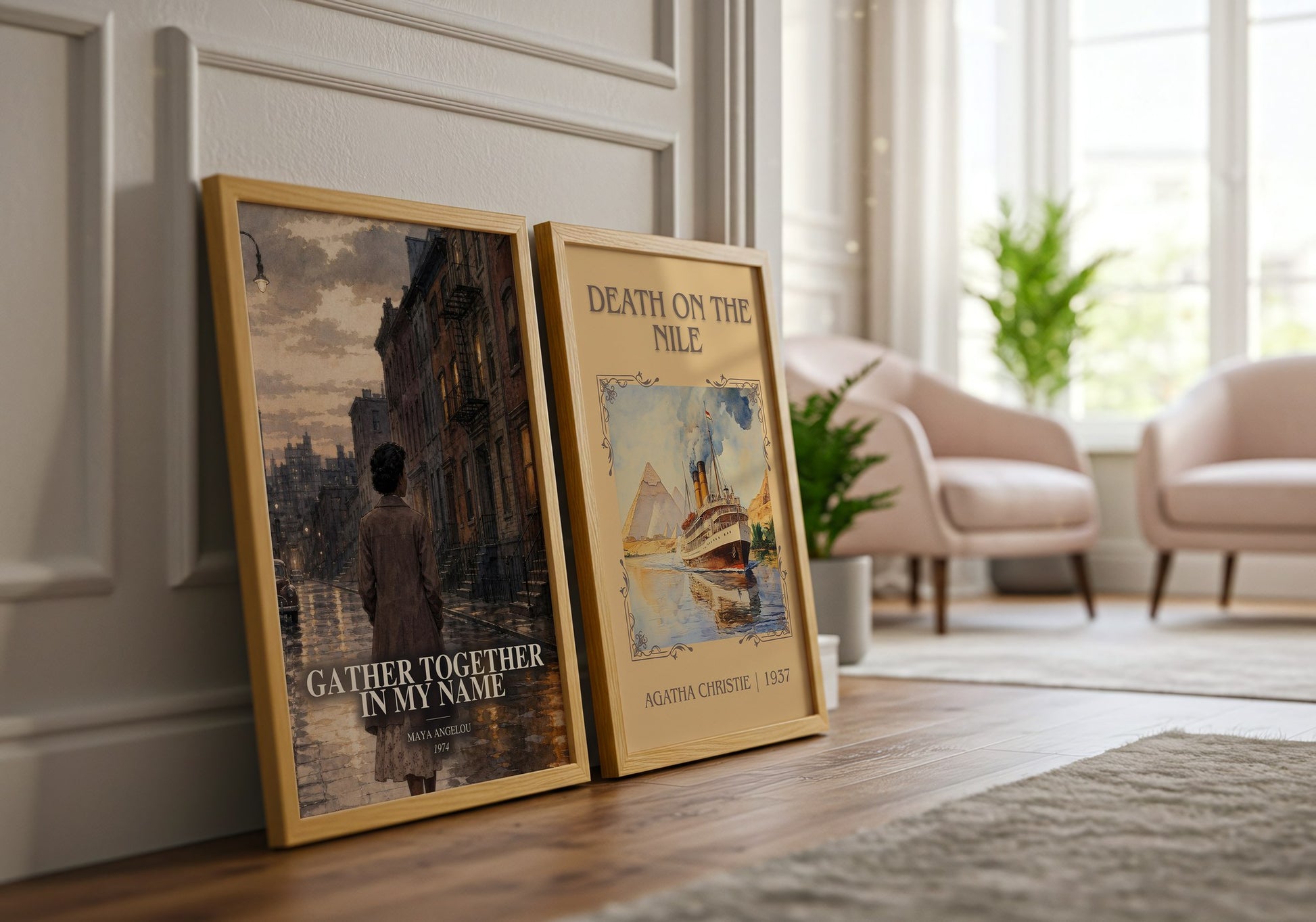 Gather Together In My Name watercolour print framed by window – literary home decor