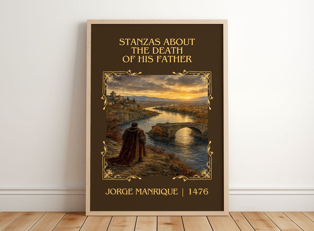 Stanzas about the Death of his Father Classic Book Art Print by Jorge Manrique – framed print leaning on a wooden floor