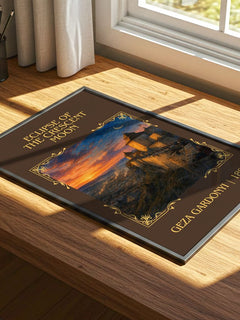 Eclipse of the Crescent Moon Classic Book Art Print by Géza Gárdonyi – print on a sunlit desk