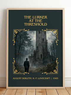 Lurker At The Threshold Classic Book Art Print by A. Lovecraft – framed print leaning on a wooden floor