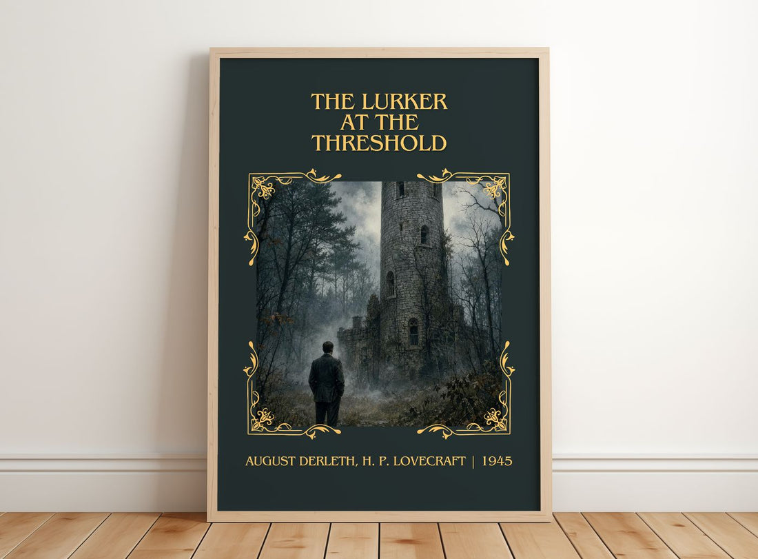 Lurker At The Threshold Classic Book Art Print by A. Lovecraft – framed print leaning on a wooden floor