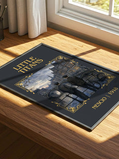 Little Titans Classic Book Art Print by Nescio – print on a sunlit desk