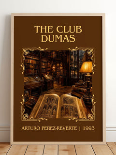 The Club Dumas Classic Book Art Print by Arturo Pérez-Reverte – framed print leaning on a wooden floor
