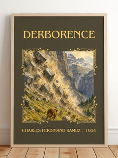 Derborence Classic Book Art Print by Charles Ferdinand Ramuz – framed print leaning on a wooden floor