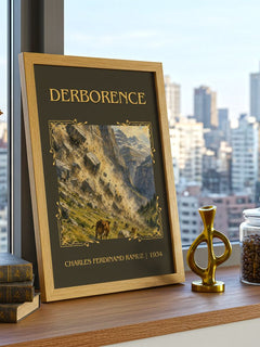 Derborence Classic Book Art Print by Charles Ferdinand Ramuz – framed print on a city-view windowsill