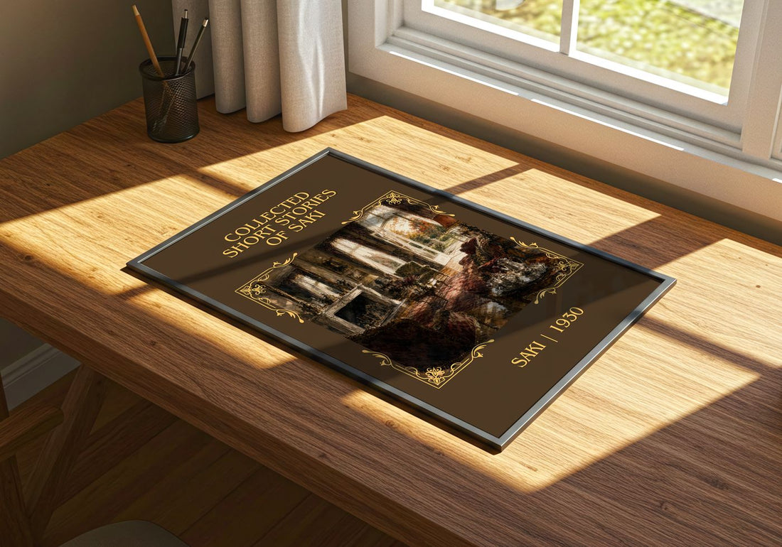 Collected Short Stories of Saki Classic Book Art Print by Saki – print on a sunlit desk