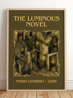 The Luminous Novel Classic Book Art Print by Mario Levrero – framed print leaning on a wooden floor