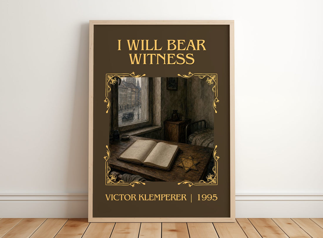 I Will Bear Witness Classic Book Art Print by Victor Klemperer – framed print leaning on a wooden floor