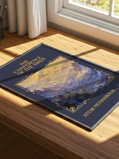 Conference Of The Birds Classic Book Art Print by Attar Neyshabouri – print on a sunlit desk