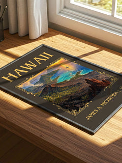 Hawaii Classic Book Art Print by James A. Michener – print on a sunlit desk