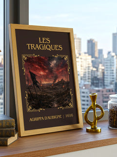 Les Tragiques Classic Book Art Print by Agrippa d'Aubigné – framed print on a city-view windowsill