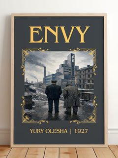 Envy Classic Book Art Print by Yury Olesha – framed print leaning on a wooden floor