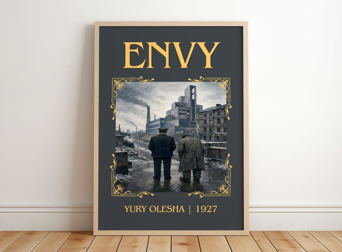 Envy Classic Book Art Print by Yury Olesha – framed print leaning on a wooden floor