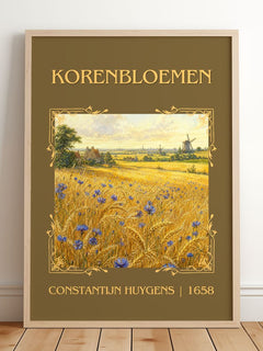 Korenbloemen Classic Book Art Print by Constantijn Huygens – framed print leaning on a wooden floor