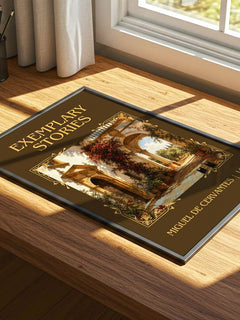 Exemplary Stories Classic Book Art Print by Miguel de Cervantes – print on a sunlit desk
