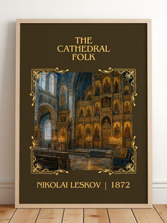 The Cathedral Folk Classic Book Art Print by Nikolai Leskov – framed print leaning on a wooden floor