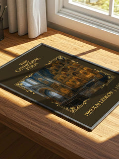 The Cathedral Folk Classic Book Art Print by Nikolai Leskov – print on a sunlit desk