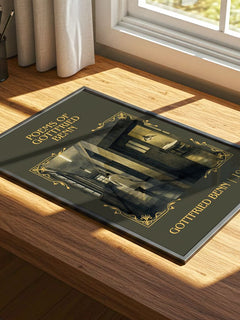 Poems Of Gottfried Benn Classic Book Art Print by Gottfried Benn – print on a sunlit desk